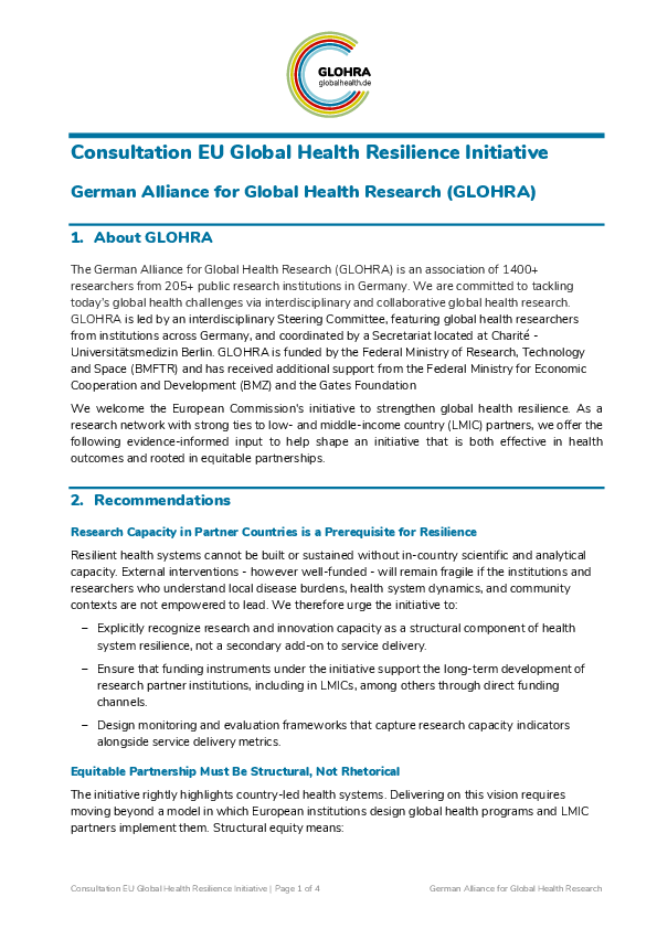 GLOHRA Consultation to the Call for Evidence on the EU Global Health Resilience Initiative